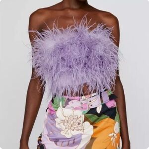 Nasty Gal Feather Cropped Bandeau Top